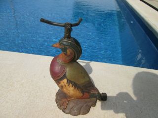 Rare - ANTIQUE - CAST IRON - Figural MALLARD WOOD DUCK - LAWN SPRINKLER 4