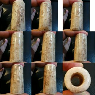 Sassanian Ancient Lovely King & Servants & writing Stone BEAD 38 2