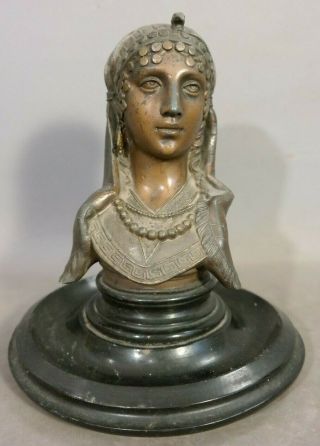 19thc Antique Victorian Statue Egyptian Goddess Old Lady Bust Figural Inkwell