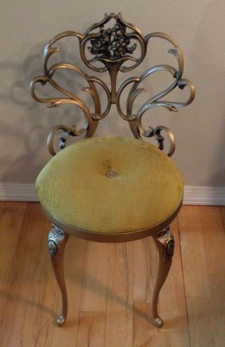Vintage Kessler Hollywood Regency Cast Aluminum Vanity Chair Lovely Heavy Chair
