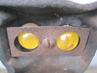 Vintage Iron Owl Andirons Amber Glass Eyes Fireplace Decor Cast Iron Ornate 10