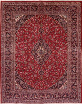 VINTAGE Traditional Floral Oriental Area RUG Hand - Knotted Wool RED Carpet 10x12 2