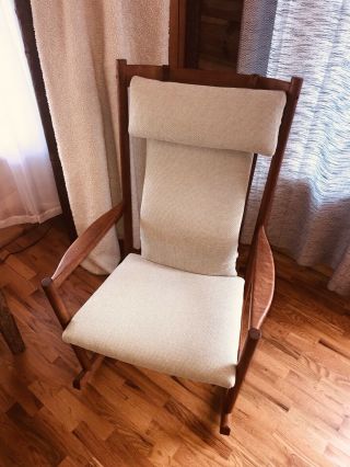 Danish Modern Teak Rocking Chair With Seat And Backrest Cushion,  Made 01/04/1981