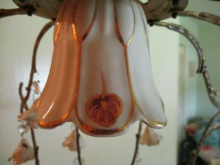 Antique Vintage Chandelier French Petite Porcelain Hanging Light Fixture Roses 4