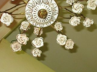 Antique Vintage Chandelier French Petite Porcelain Hanging Light Fixture Roses 6