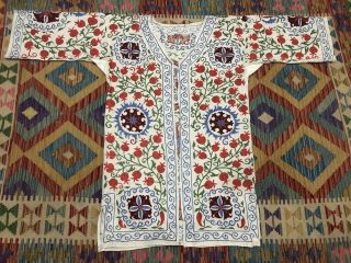 Uzbek Vintage Handmade Embroidery Suzani Robe Dress Chapan Jacket Coat Coton