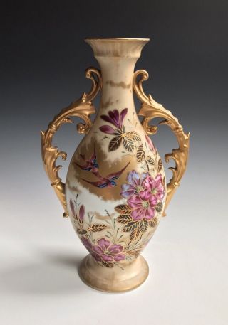 A Large Antique Porcelain European Hand Painted Flower Vase
