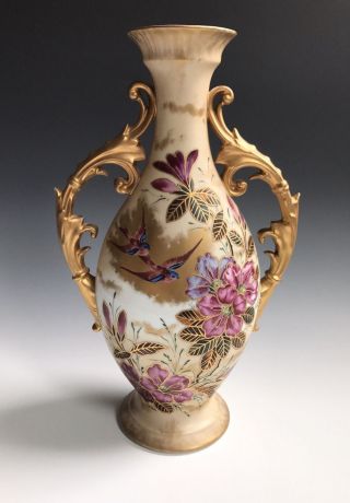 A Large Antique Porcelain European Hand Painted Flower Vase 3