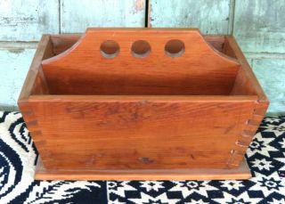 Primitive Maple Wood Dovetailed Shaker Box Carrying Utensil Caddie 4 Table Top