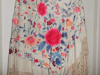 Antique Silk Embroidered Piano Shawl