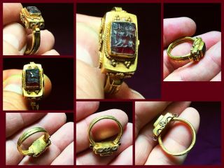 Rare Ancient Solid Gold Roman Ring C 1st /3rd Cent Ad.  With Carnelian Intaglio
