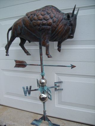 Large 3d Bison Buffalo Weathervane Handcrafted Weather Vane Copper Patina Finish