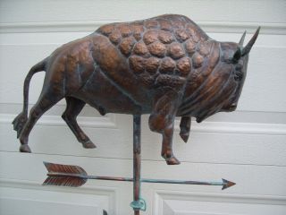 Large 3D Bison Buffalo Weathervane Handcrafted Weather Vane Copper Patina Finish 2