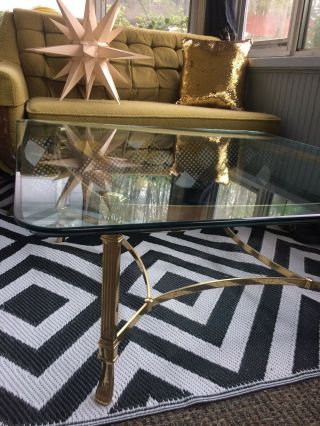 Vintage LaBarge Italian coffee table.  Regency.  Brass & beveled glass gorgeous 2