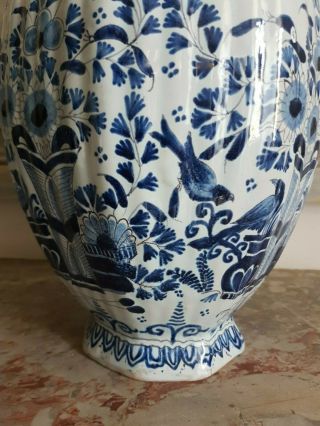 and large vase faience 18th century,  Delft,  bird decor,  signed 4