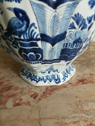 and large vase faience 18th century,  Delft,  bird decor,  signed 7