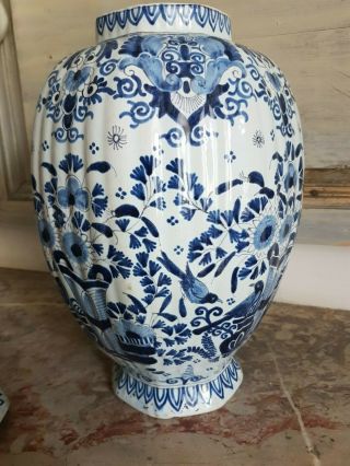 and large vase faience 18th century,  Delft,  bird decor,  signed 8