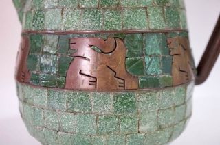 SALVADOR TERAN c.  1950s Mexico Mosaic Tile Brass Handwrought Modernist Pitcher 2