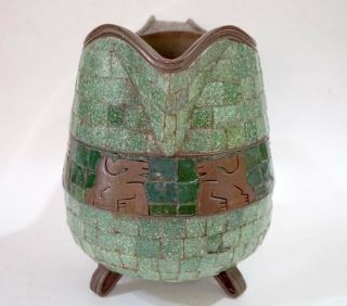 SALVADOR TERAN c.  1950s Mexico Mosaic Tile Brass Handwrought Modernist Pitcher 3