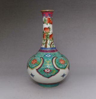 Old Antique Chinese Porcelain Peach&flower Famille - Rose Vase Qianlong Marked