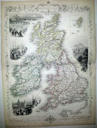 Rare Tallis Map,  The British Isles,  Europe,  1850s