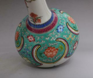 Antique Chinese Porcelain Peach&Flower Famille - Rose Vase Qianlong Marked 7