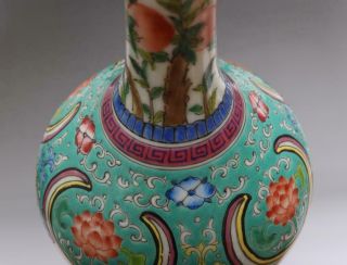 Antique Chinese Porcelain Peach&Flower Famille - Rose Vase Qianlong Marked 8