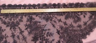 huge antique black lace shawl triangular,  crisp fabric w great flower patterns 10