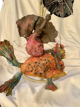 Primitive HANDSCULPTEDPAPERMACHE /CLAY FISH & ELEPHANT RIDER CLOWN FISH TOO 10” 9