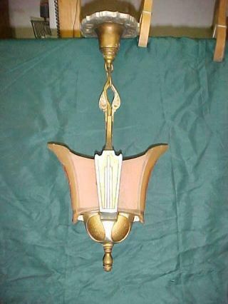 Antique Art Deco Slip Shade Fixture With 2 Shades
