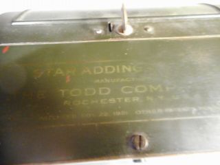 Vintage Todd Protectograph Star Adding Machine With Key. 5