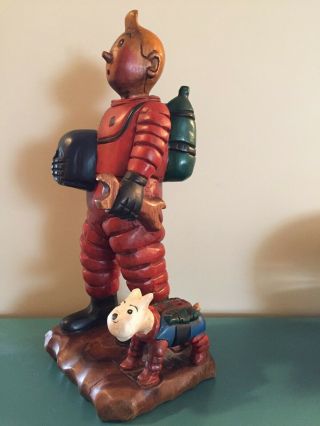 Vintage Highly Collectible Large Tintin Astronaut Wood Statue
