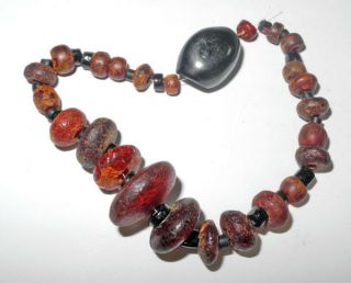 Roman Era Amber & Jet Beads - Black Sea Trade - Circa 200 Ad - 46 Beads