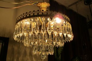 Antique Vin.  Plafoniere French Basket Style Crystal Chandelier Lamp 1940 