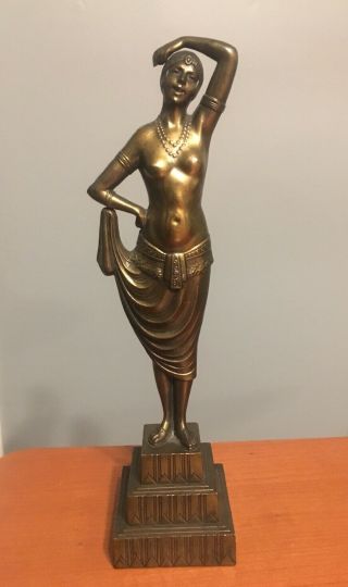 Vtg 1920s Art Deco Spelter Bronze Vantines Orientalist Nude Sculpture 12 "