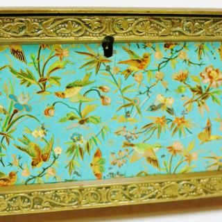 Wow Antique French Top Lockable Storage Box,  Hand Painted Panels & Bronze Frame 10