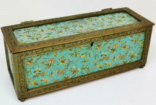 Wow Antique French Top Lockable Storage Box,  Hand Painted Panels & Bronze Frame