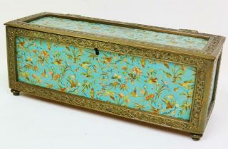 Wow Antique French Top Lockable Storage Box,  Hand Painted Panels & Bronze Frame 2