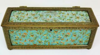 Wow Antique French Top Lockable Storage Box,  Hand Painted Panels & Bronze Frame 3