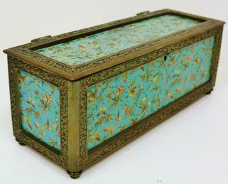 Wow Antique French Top Lockable Storage Box,  Hand Painted Panels & Bronze Frame 4