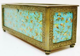 Wow Antique French Top Lockable Storage Box,  Hand Painted Panels & Bronze Frame 5