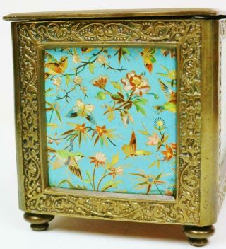 Wow Antique French Top Lockable Storage Box,  Hand Painted Panels & Bronze Frame 6