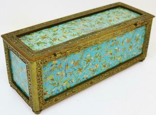 Wow Antique French Top Lockable Storage Box,  Hand Painted Panels & Bronze Frame 7