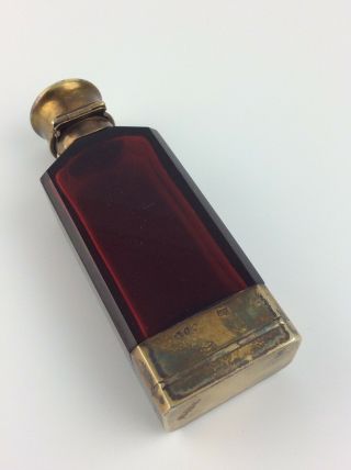 Antique Sampson Mordan red cut glass Sterling silver perfume bottle Vinaigrette 10