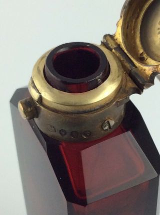 Antique Sampson Mordan red cut glass Sterling silver perfume bottle Vinaigrette 5