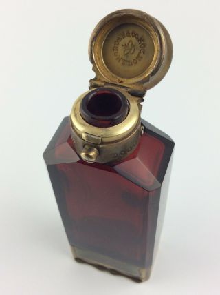 Antique Sampson Mordan red cut glass Sterling silver perfume bottle Vinaigrette 6