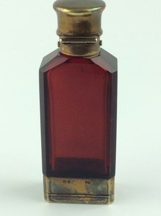 Antique Sampson Mordan red cut glass Sterling silver perfume bottle Vinaigrette 8