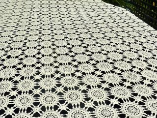 Hand Crochet Huge 100 White Cotton Banquet Tablecloth / Bedspread 330 X 270 Cm.