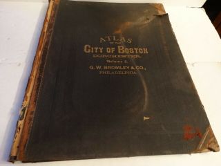 Rare Antique G.  W.  Bromley Atlas 1889 City Of Boston Mass 34 Plates Color Maps