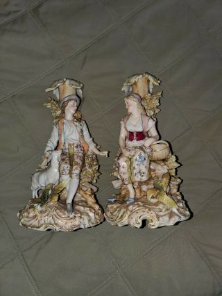 A Sitzendorf Porcelain Man & Woman Figures (2) Candle Sticks